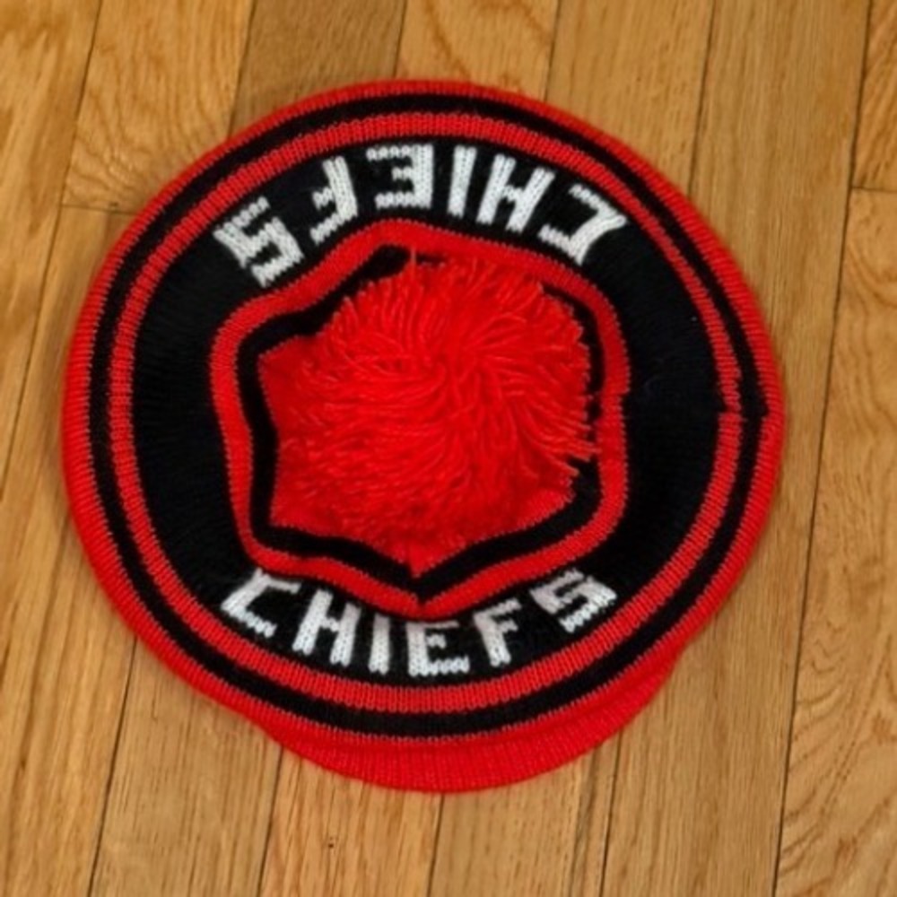 Vtg 80s Kansas City Chiefs Knit Beret Hat Red Black Pom Pom Fan Gear Beanie